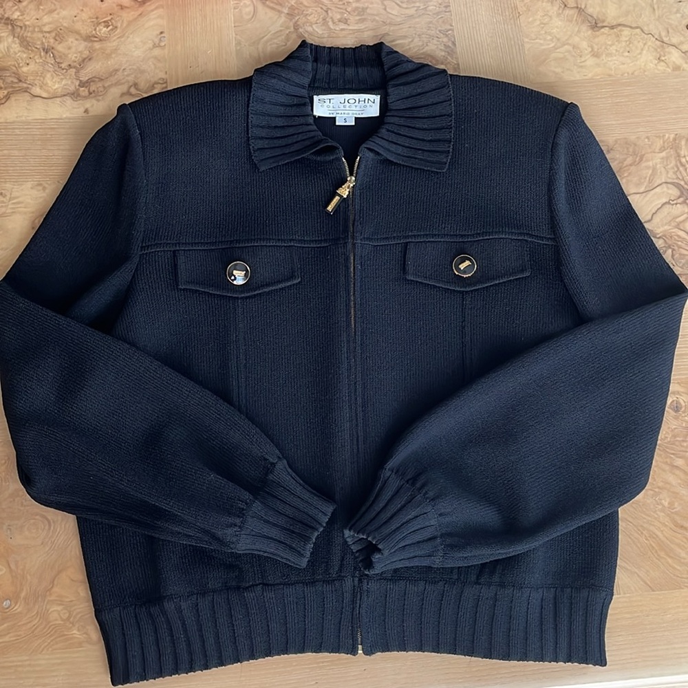ST.JOHN By Mary Gray Jacket Collared Full Zip Closure Black